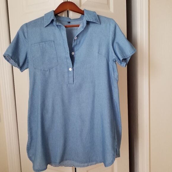 Denim Mini Dress or Beach Cover up - Picture 3 of 4